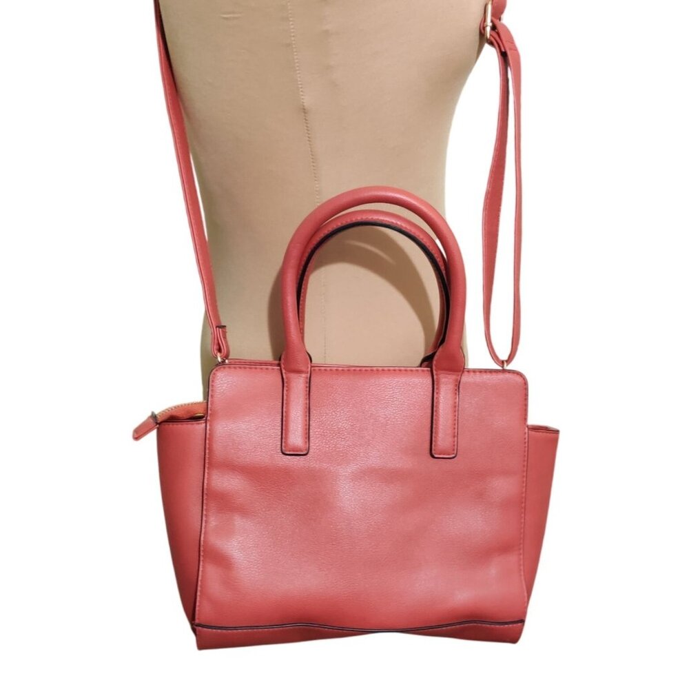 Red Faux Leather Leopard Accent Satchel Crossbody Bag Y2K Maximalist Statement - Picture 7 of 8